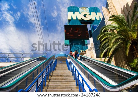LAS VEGAS - MAY 2: Tourists use an escalator to enter the MGM Grand Hotel on May 2, 2007 in Las Vegas. The MGM Grand Las Vegas is the second largest hotel in the world and opened on December 18, 1993.