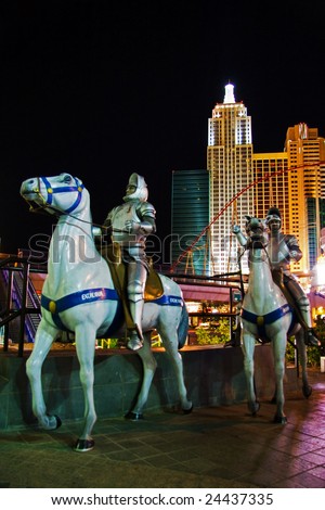 LAS VEGAS - MAY 3:Models of knights on horseback of Excalibur Hotel&Casino  against a background of New York-New York Hotel&Casino on May 3, 2007 in Las Vegas