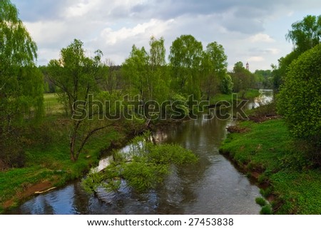 Small summer river. It is photographed in Russia. 60 kilometers from Moscow.