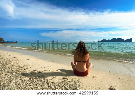 Girl on the beach. Phi Phi island. Thailand