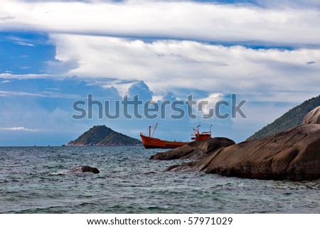 Ship in the sea in evening time. Thailand