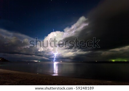 Lightning above the sea. Thailand