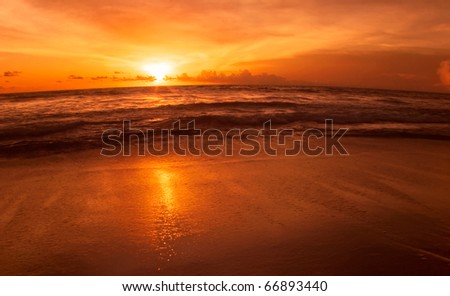 beach sand sunset. stock photo : Colorful sunset