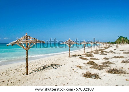 View of tropical paradise with white sands beach, Caribbean ocean. Cuba