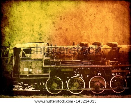 Retro vintage technology, old steam trains, grunge background