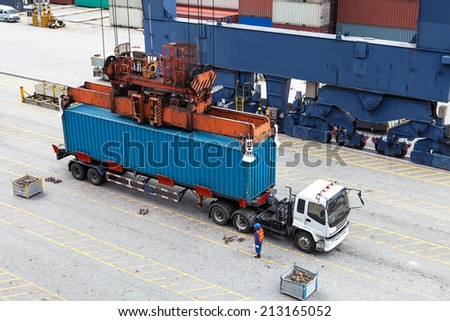 Truck waiting for loading container box using for Logistic and Transportation concept