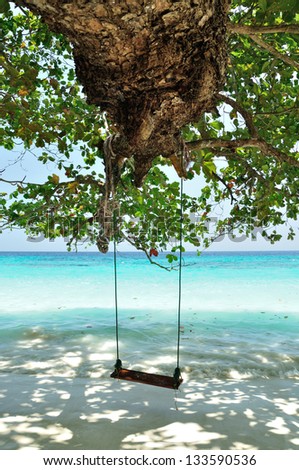 A wood swing on the beach at Similan island, Thailand.