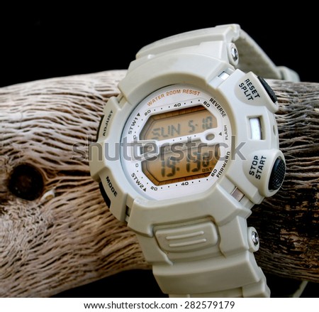 white digital watch cronograph