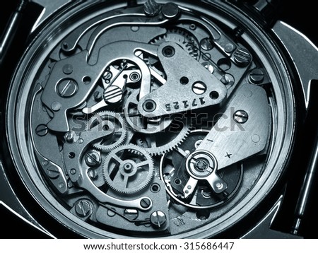 close view of vintage watch mechanism  monochrome image