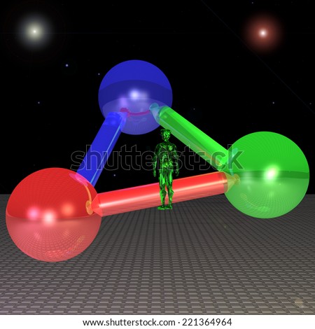 Green Man looks at the strange object of bonded balls