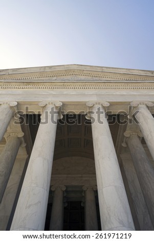 The entrance to the Jefferson Memorial building in Washington DC