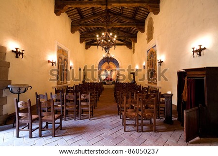 The interior of a small old church