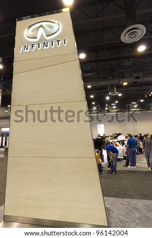 HOUSTON - JANUARY 28: A Infiniti sign  on display at the Houston International Auto Show on January 28, 2012 in Houston, Texas.