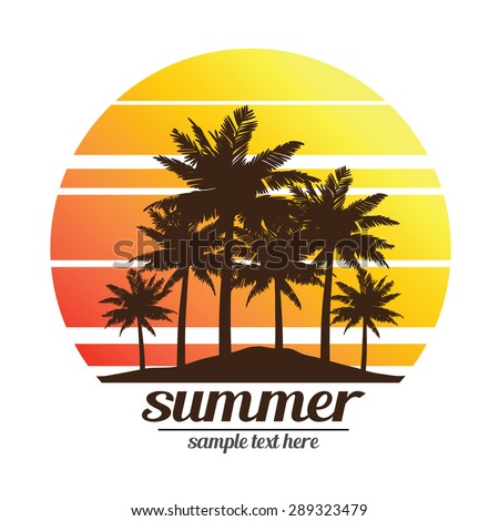 summer vacation on tropical beach Sunset, with Palm trees ,vector illustration