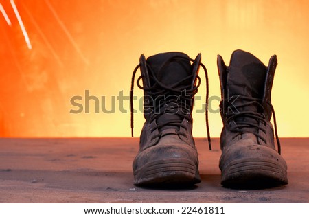 work boots images. of black work boots on a