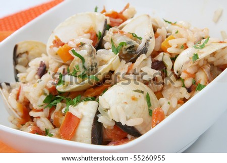 Sea food risotto with sea shells