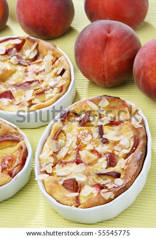 Peach pie clafoutis with almonds