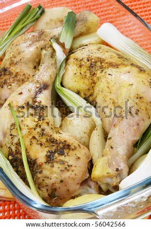 Delicious fresh chicken legs meat with fennel
