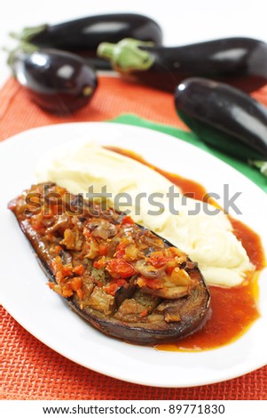 Delicious stuffed eggplants with mushrooms and paprika