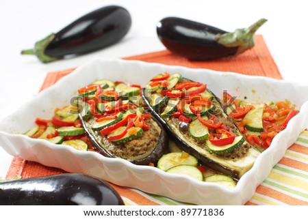 Delicious stuffed eggplants with minced meat and vegetables