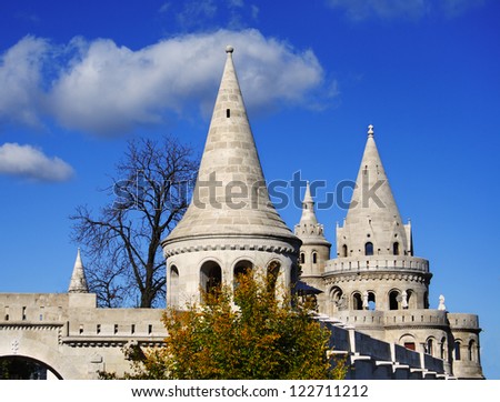 White towers of Fishermen\'s Bastion in Budapest, Hungary