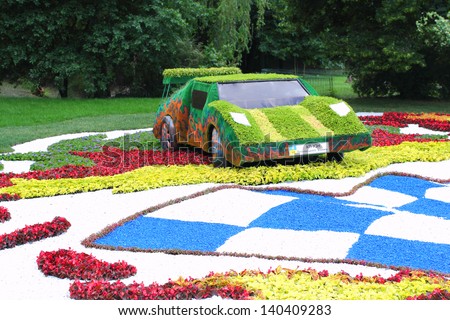 KIEV - MAY 26: Flower cars exhibition at Singing meadow on May 26, 2013 in Kiev, Ukraine.