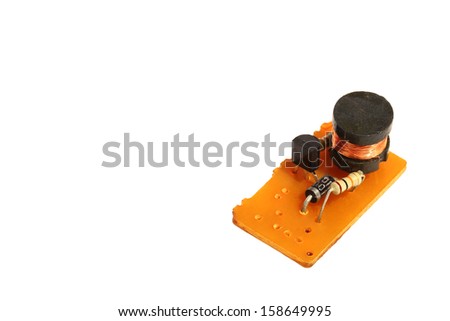 Electronic circuit with resistors and a coil, isolated on white background