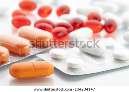 Extreme close-up view of various pills