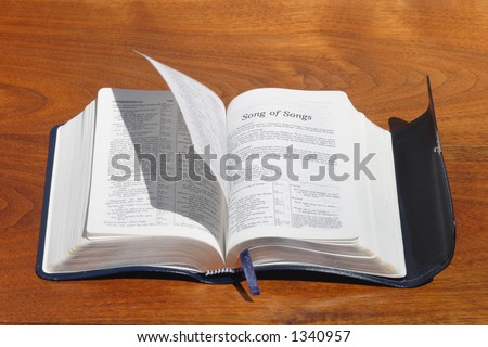 A concept photo of the Holy Spirit turning Bible pages