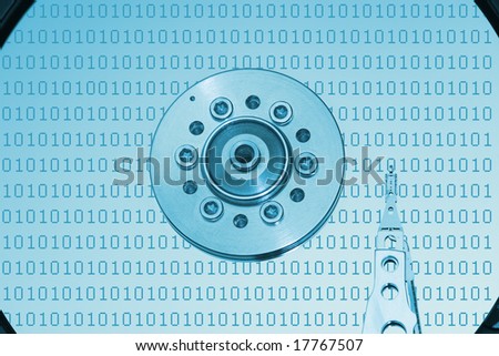 Surface of hard disk platter with binary data