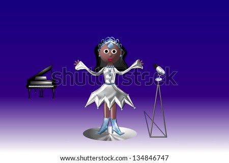Come on sing along, is a female singer against a purple and blue background.
