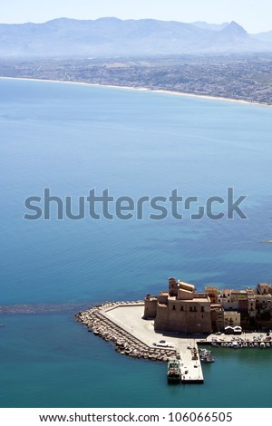 Top view of Castellammare del Golfo town in Sicily, Italy - a beautiful place for summer holidays