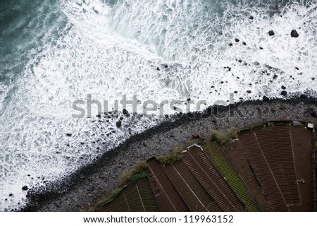 Agriculture fields from above near the ocean in Madeira, Portugal