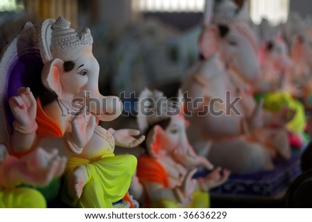 Colorful idols of Lord Ganesha are worshiped during the Ganpati festival in India