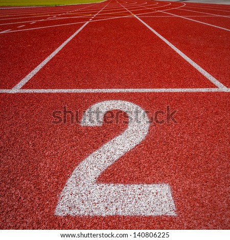 Number two on athletics all weather running track