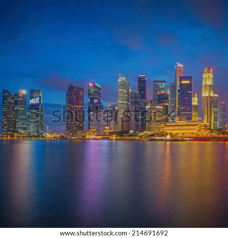 SINGAPORE - AUGUST 30: Cityscape of Singapore. Skyline and modern skyscrapers of business district Marina Bay Sands at most financial developing Asian city state. Singapore, AUGUST 30, 2014