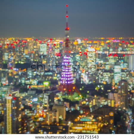 Tokyo skyline cityscape at night , Blurred Photo bokeh