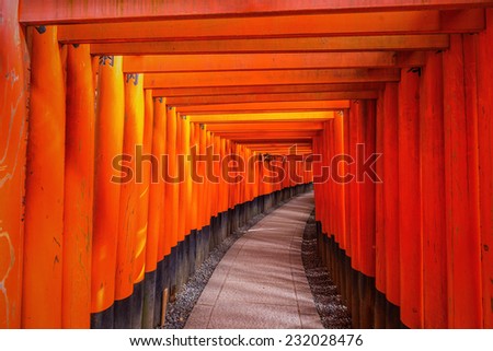Red Tori Gate at Fushimi Inari Shrine in Kyoto, Japan