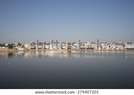 The City view of Pushkar, Rajasthan, India. One of the secret place for hinduism in India. Very famous for its temple and camel fair