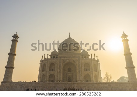 A bright and clear day in Taj Mahal, Agrar India. One of the seven wonders of the world