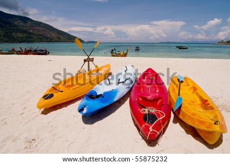 Kayaks on a beach in Thailand