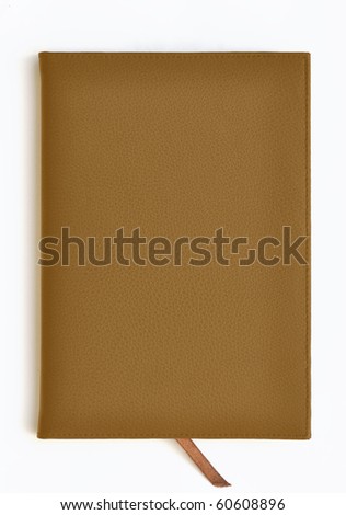 Light brown leather notebook on white background