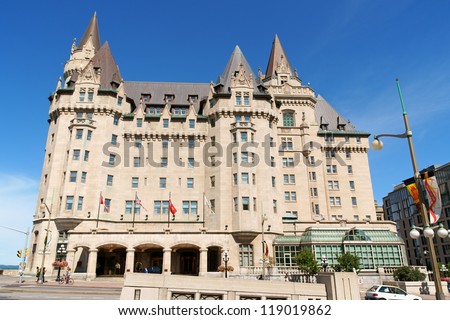 OTTAWA, CANADA - AUGUST 08: Chateau Laurier Hotel on August 08, 2008 in Ottawa, Canada. This castle like hotel was named after Sir Laurier who was the Prime Minister of Canada. People on the street.