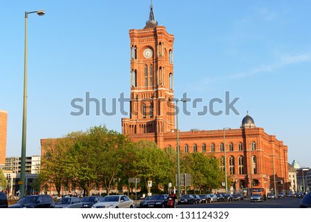 BERLIN, GERMANY - APRIL 16, 2009: Rathaus, Berlin Town Hall, on April 16, 2009 in Berlin, Germany. This building is made of red bricks.