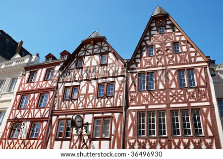 Half-timbered houses in the historical centre of Trier, the oldest city in Germany. This typical medieval houses were made of wooden frameworks (timbers).
