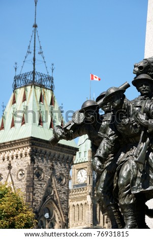Ottawa, detail of National War Memorial designed by Vernon March and unveiled by King George VI in 1939. Selective Focus