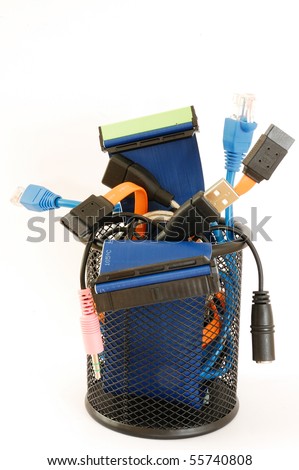 Lot of computer cables in the pot