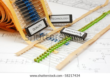 Electronic devices on schematic background