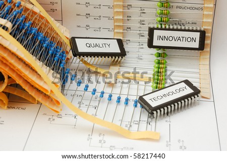 Electronic devices on schematic background