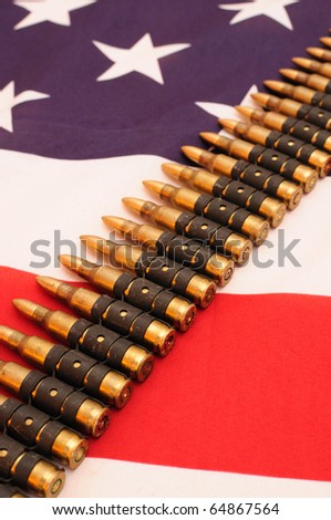 Gun belt, rounds for gun on US flag background